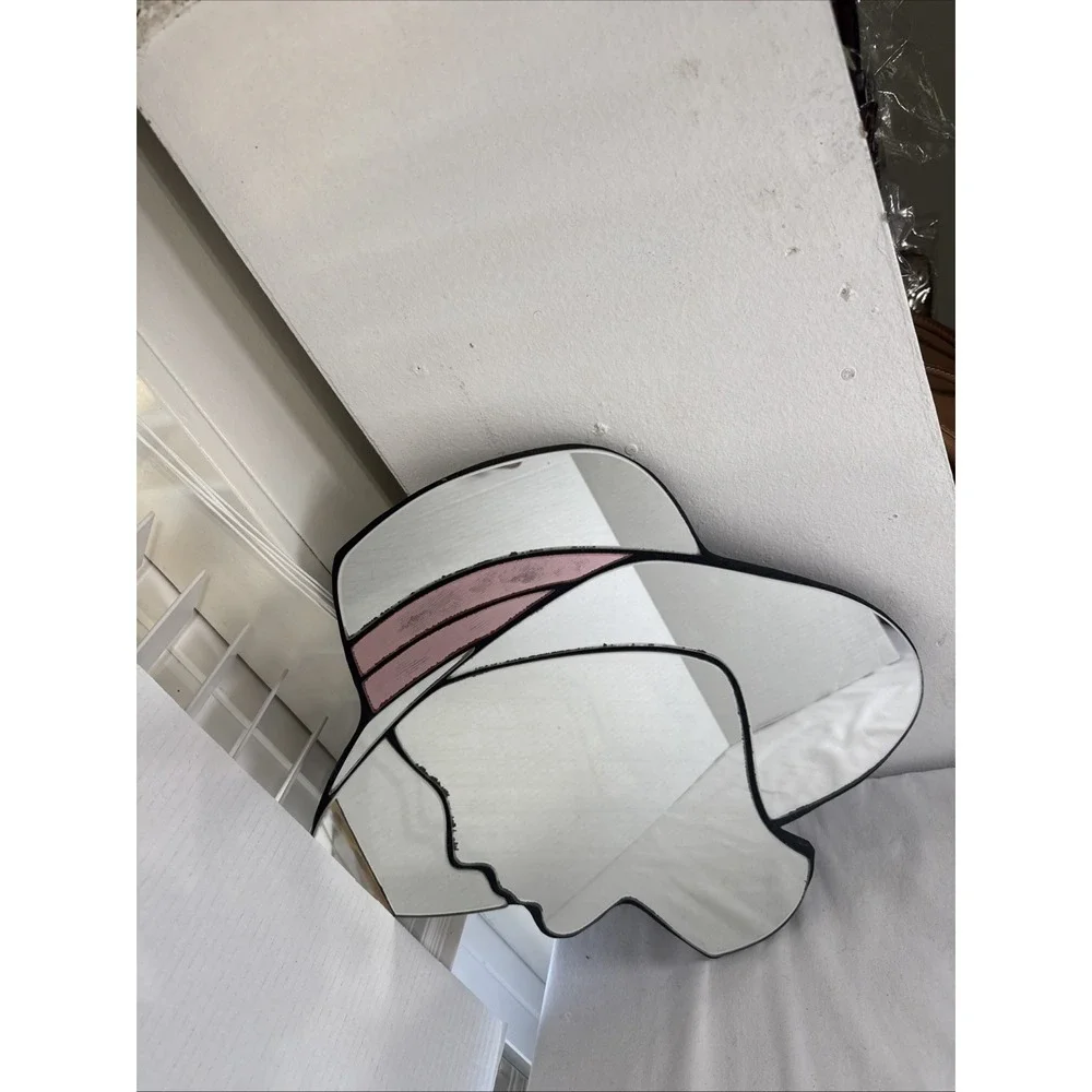Vtg Figural Wall Cut Glass Mirror Art Deco Retro Woman Profile w/ Hat